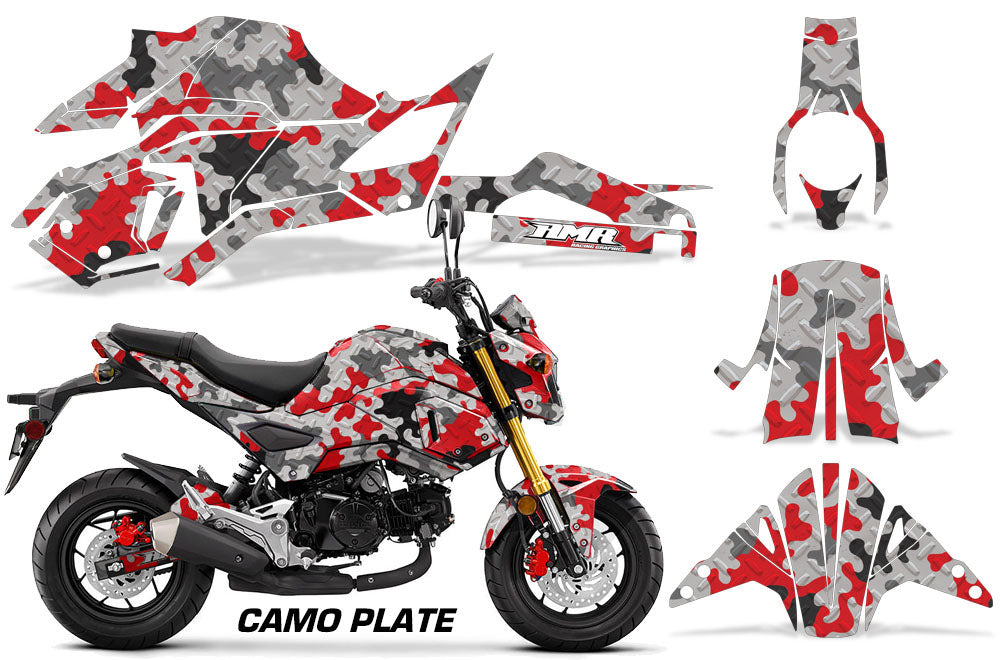 Red Camo Plate Design installed on a Honda Grom 125 Graphics Kit (2017–2020)