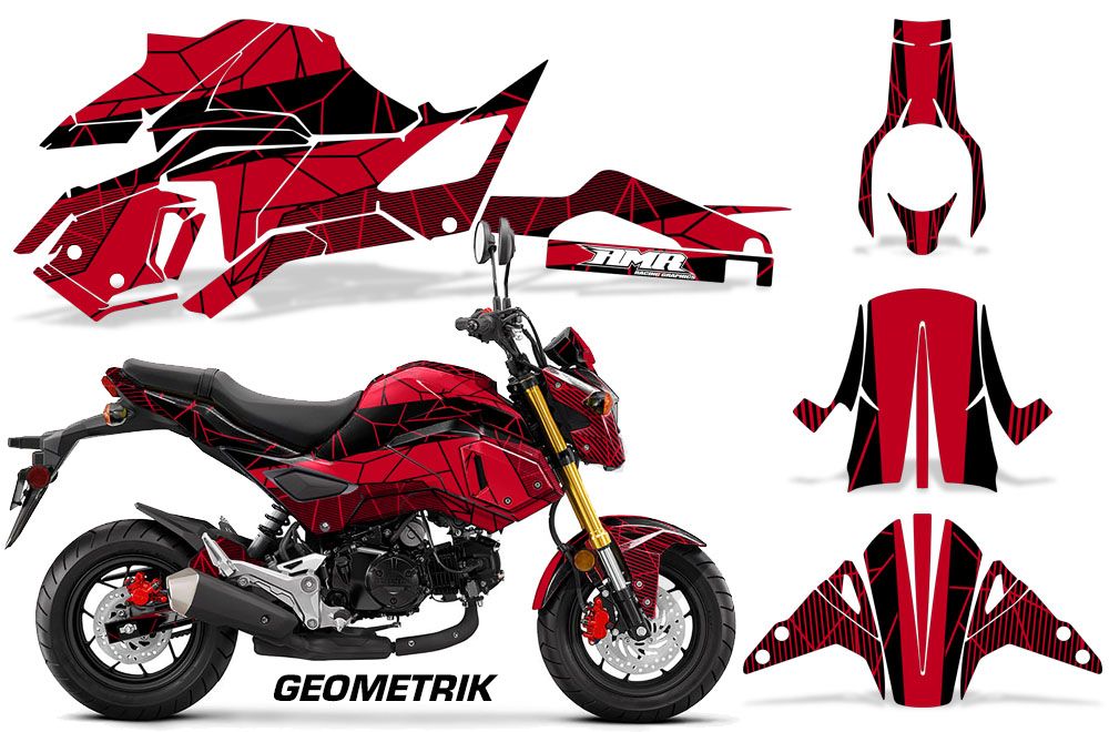 Black Red Geometrik Design on a Honda Grom 125 Graphics Kit (2017–2020)