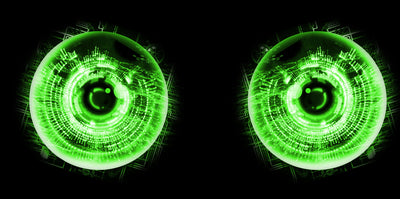 Green LED-style headlight graphics with circular digital eye rings