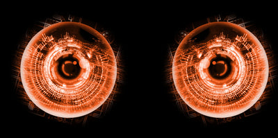 Pair of orange LED halo headlight graphics with concentric ring pattern