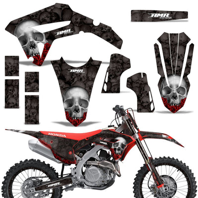 Honda CRF450R/RX 2021 motorcycle graphics kit, black with skull motif and red accents