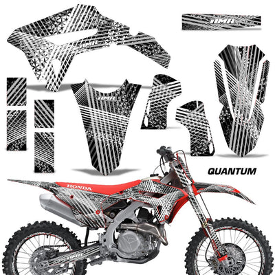 Honda CRF450R/RX 2021 motorcycle graphics kit, black and white skull-style graphics and stripes
