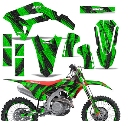 Motorcycle graphics kit for Honda CRF450R/RX 2021 in green/black, decal pieces