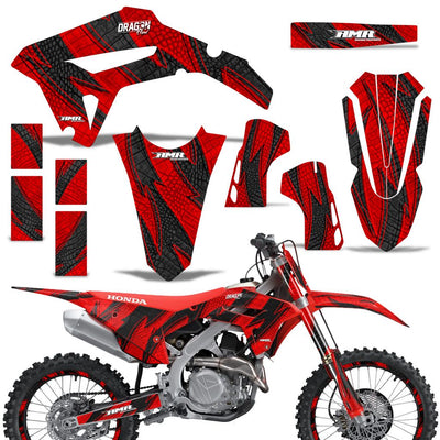 Motorcycle graphics kit for Honda CRF450R/RX 2021 in red/black, decal pieces