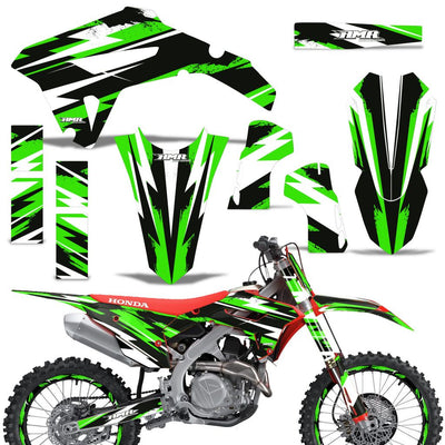 Motorcycle graphics kit for Honda CRF450R/RX 2021 in green/black with white base