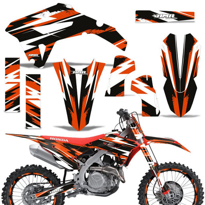 Motorcycle graphics kit for Honda CRF450R/RX 2021 in orange/black, decal pieces