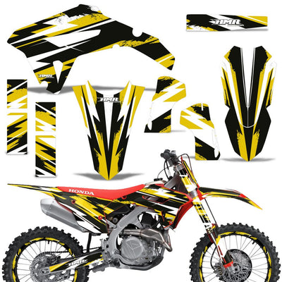 Motorcycle graphics kit for Honda CRF450R/RX 2021 in yellow/black, decal pieces