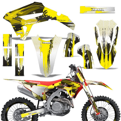 Motorcycle graphics kit, yellow and black full-body decals for CRF450R/RX