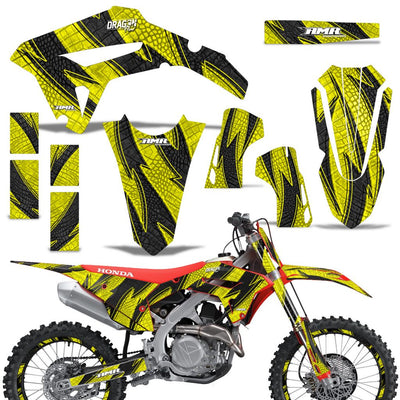 Motorcycle graphics kit, black and yellow graphic decals full-body set for CRF450R/RX