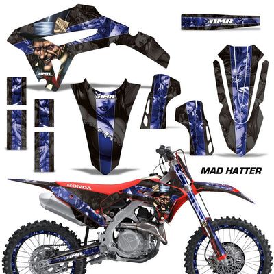 Motorcycle graphics kit, dark blue themed decals with character artwork for CRF450R/RX