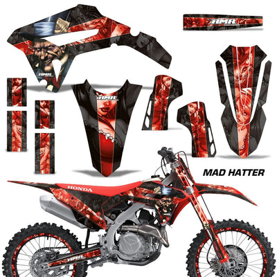 Motorcycle graphics kit, red character graphic decals with bold full-body coverage for CRF450R/RX