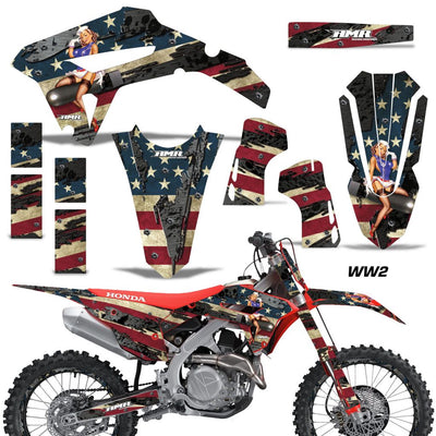 Honda CRF450R/RX graphics kit: blue, red, and white stars-and-stripes decals