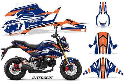 Sporty Blue Orange Intercept Design on a Honda Grom 125 Graphics Kit (2017–2020)
