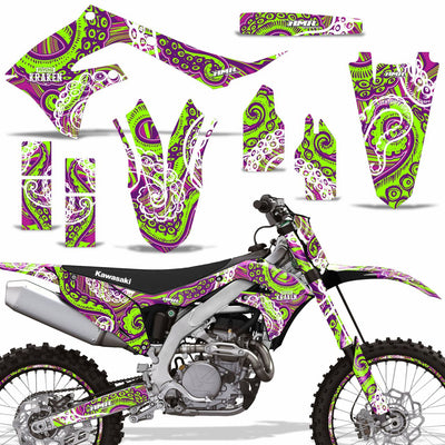 Psycho Kraken - Purple Background Green Design shown with number plate, and rim protectors (Optional)