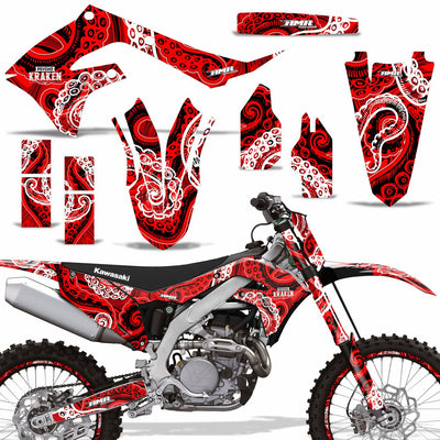 Psycho Kraken - Red Background Black Design shown with number plates, and rim protectors (Optional)