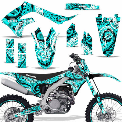 Psycho Kraken - Teal Background Black Design shown with number plates, and rim protectors (Optional)