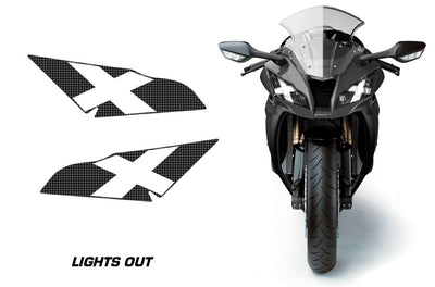 Motorcycle headlight graphics set with lights-out X pattern in white and black