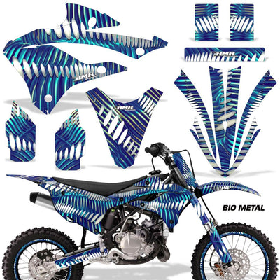 Kawasaki KX 85/112 graphics kit with blue lightning stripe decals and matching plastics
