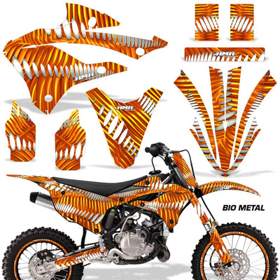 Kawasaki KX 85/112 graphics kit with orange lightning stripe decals and matching plastics