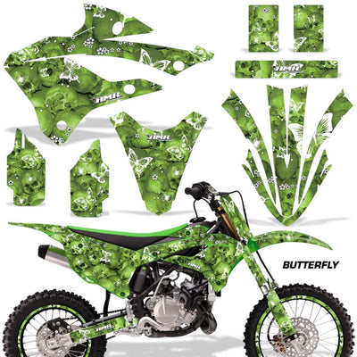 Kawasaki KX 85/112 graphics kit with green camo decals and white stripe details plastics