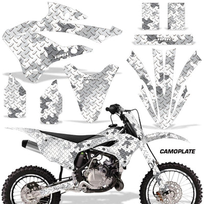 Kawasaki KX 85/112 graphics kit (2022-2023) with gray diamond-plate CAMOPLATE design
