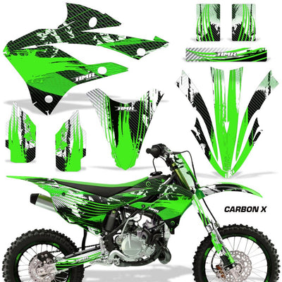 Kawasaki KX 85/112 graphics kit (2022-2023) with neon green CARBON X pattern