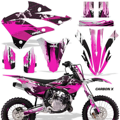 Kawasaki KX 85/112 graphics kit (2022-2023) with pink CARBON X stripe graphics