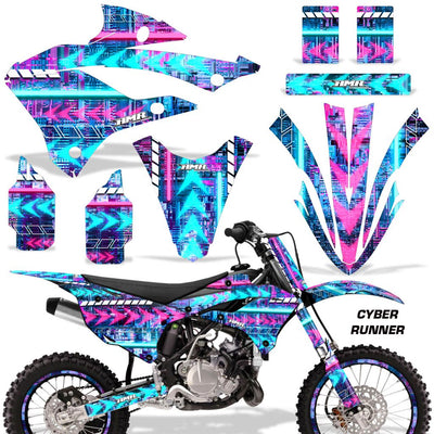 Kawasaki KX 85/112 graphics kit (2022-2023) with cyber blue CYBER RUNNER graphics