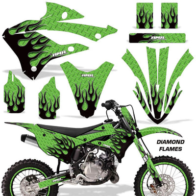 Kawasaki KX 85/112 graphics kit (2022-2023) with green diamond-flames DIAMOND FLAMES