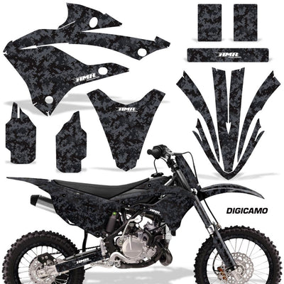 Kawasaki KX 85/112 graphics kit (2022-2023) with black DIGICAMO camo-style graphics