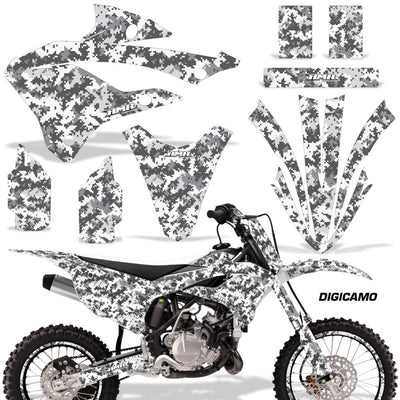 Gray camouflage motorcycle graphics kit with matching front and side panel decal pieces
