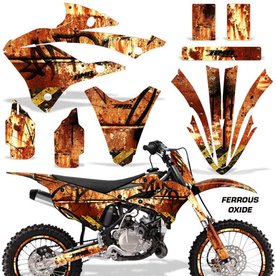 Rust orange and brown motorcycle graphics kit with patterned fender and side panel decals