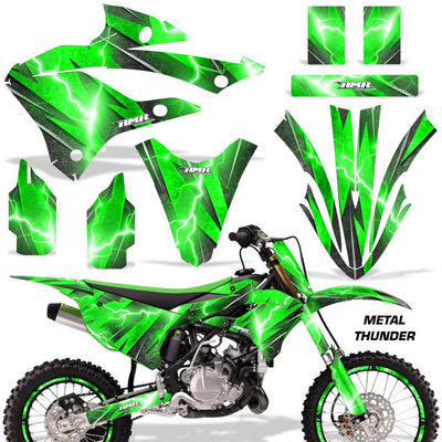 Neon green metal thunder lightning dirt bike graphics kit with panel and fender decals