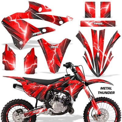 Red metal thunder lightning dirt bike graphics kit with panel and fender decals
