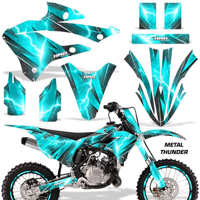 Aqua metal thunder lightning dirt bike graphics kit with panel and fender decals