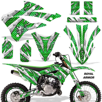 Motorcycle graphics kit for KX bike, green and white patterned panels with