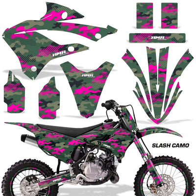 Motorcycle graphics kit for Kawasaki KX 85/112 with pink Slash Camo pattern