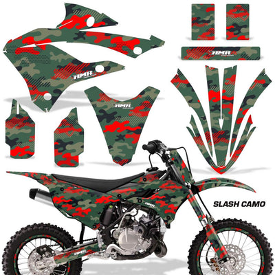 Motorcycle graphics kit for Kawasaki KX 85/112 with red Slash Camo pattern