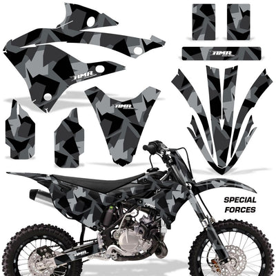 Motorcycle graphics kit for Kawasaki KX 85/112 with black Special Forces graphic