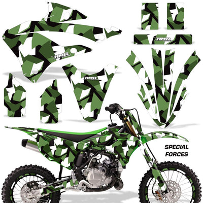 Motorcycle graphics kit for Kawasaki KX 85/112 with green Special Forces camouflage