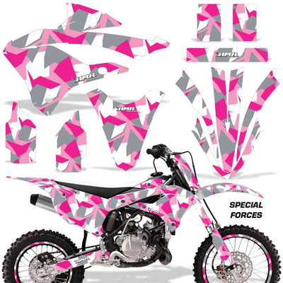 Motorcycle graphics kit for Kawasaki KX 85/112 with pink Special Forces graphic