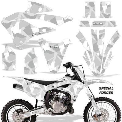 Motorcycle graphics kit for Kawasaki KX 85/112 with gray Special Forces graphic