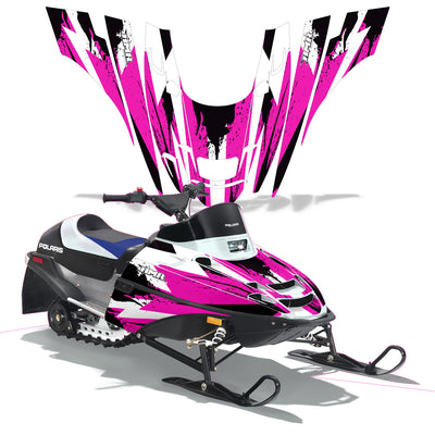 Snowmobile graphics for front panels: white base with purple flame bursts and black accents