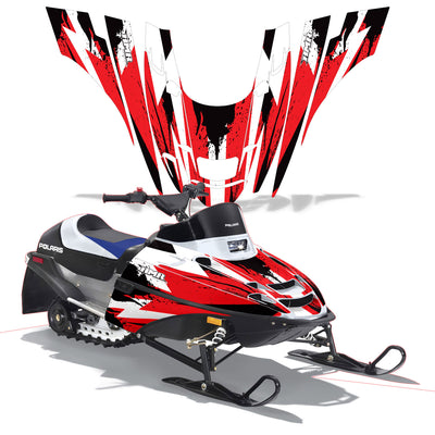 Snowmobile graphics for front panels: white base with red flame bursts and black accents