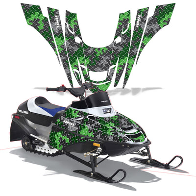 Snowmobile graphics for front panels: white base with green camo texture and black accents