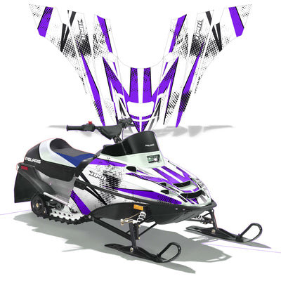 Snowmobile graphics kit with purple and black angular decals