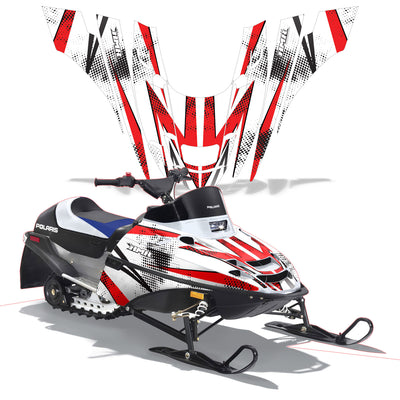 Snowmobile graphics kit with red and black angular decals