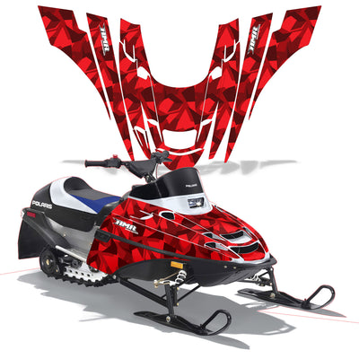 Snowmobile graphics kit with red and black angular decals
