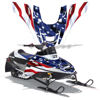 Snowmobile graphics kit with American flag star and stripe decals
