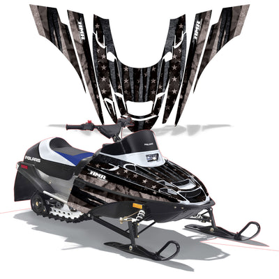 Snowmobile graphics kit for Polaris XC 120 in black with stars and American flag accents